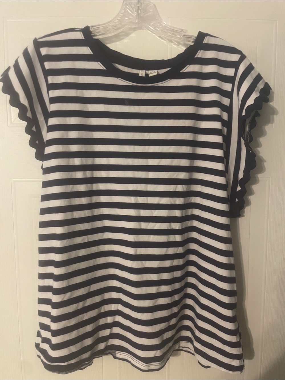 Cato Black & White Striped Ruffle Sleeve Top